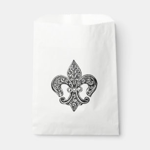 Sachets En Papier Fleur de lis en dentelle noir et blanc vintage
