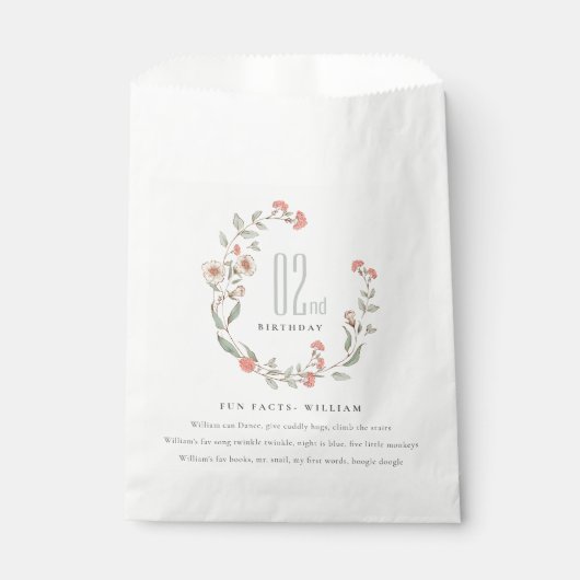 Sachets En Papier Fleur rose mignonne Fille Fille Anniversaire Faits (Devant)