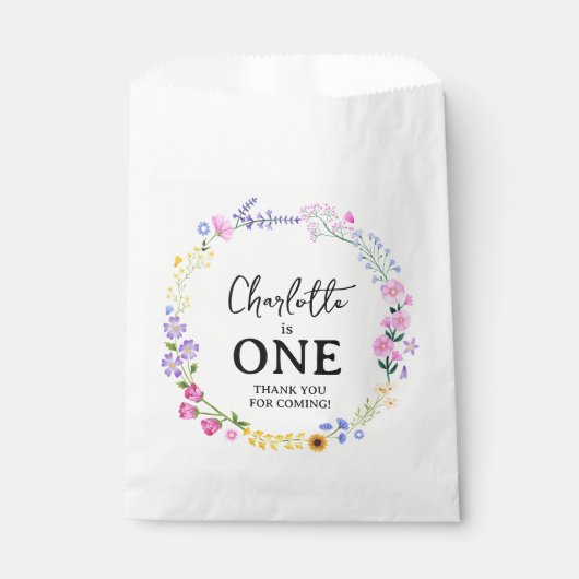 Sachets En Papier Fleur sauvage fille premier anniversaire Merci (Devant)