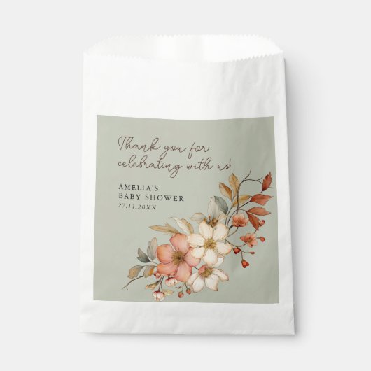 Sachets En Papier Fleur sauvage Sage Green Baby shower Boho Rustiqu (Devant)