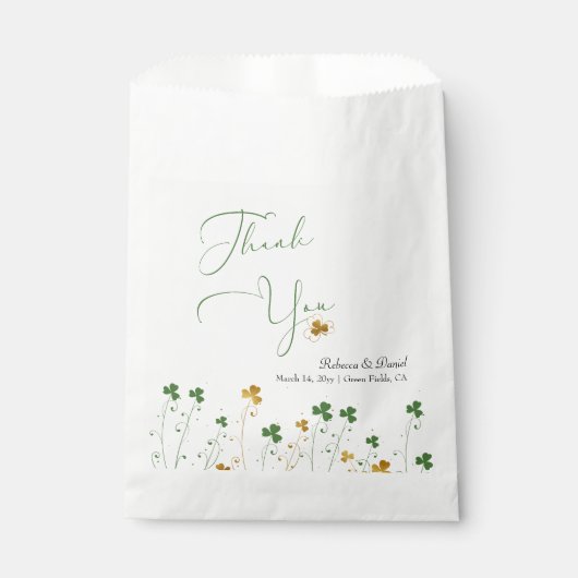 Sachets En Papier Fleur sauvage shamrock Mariage Calligraphie Merci (Devant)