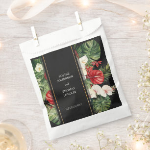 Sachets En Papier Fleur tropicale et mariage feuille couleur foncé