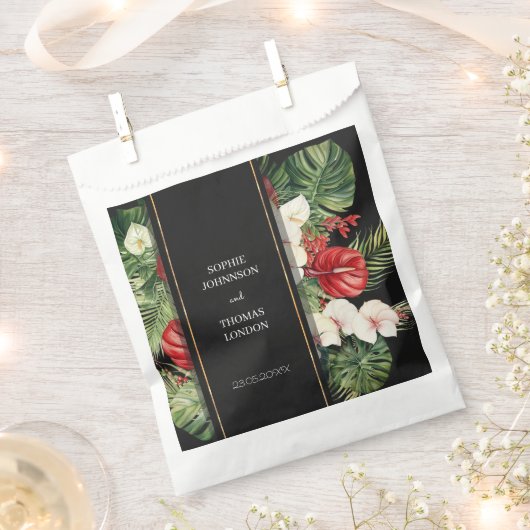 Sachets En Papier Fleur tropicale et mariage feuille couleur foncé (Coupé)