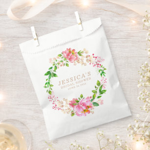 Sachets En Papier Fleurs Aquarelle Rose Mariage Personnalisé 