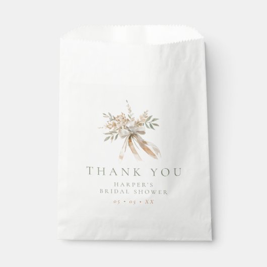 Sachets En Papier Fleurs beiges & Sage & Merci Fête des mariées Bow (Devant)