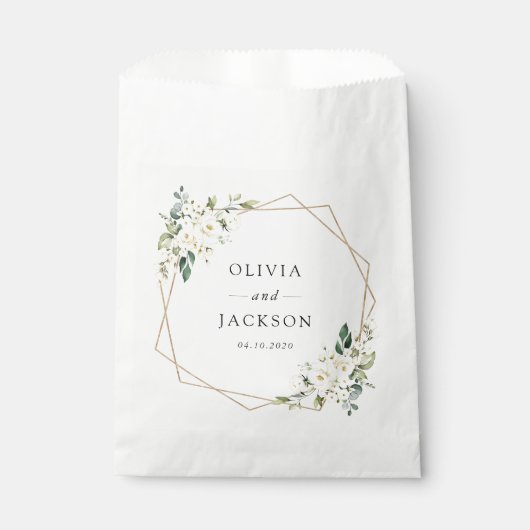 Sachets En Papier Fleurs blanches, Fleurs de crème, Verdure, Mariage (Devant)