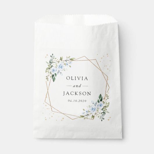 Sachets En Papier Fleurs bleues, Fleurs blanches, Verdure, Mariage (Devant)