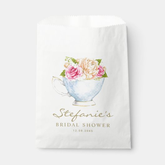Sachets En Papier Fleurs d'aquarelle dans la Fête des mariées Teacup (Devant)