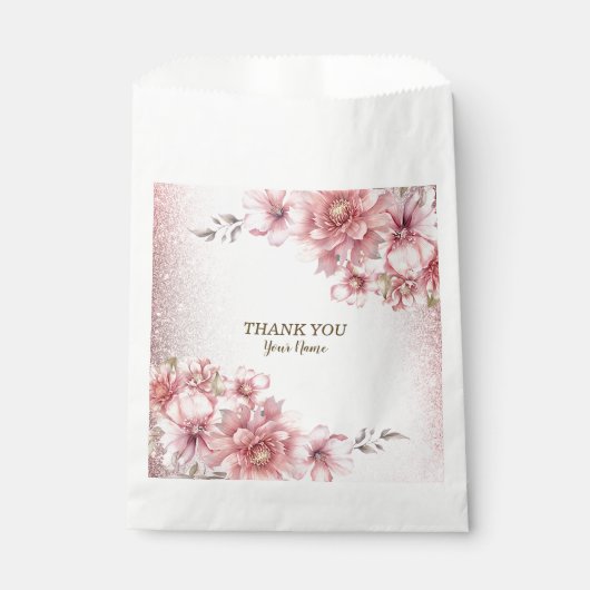 Sachets En Papier Fleurs d'aquarelle rose fêtards Parties scintillan (Devant)
