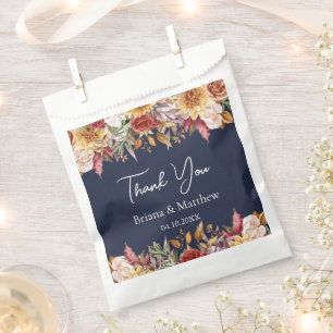 Sachets En Papier Fleurs d'automne Mariage bleu marine