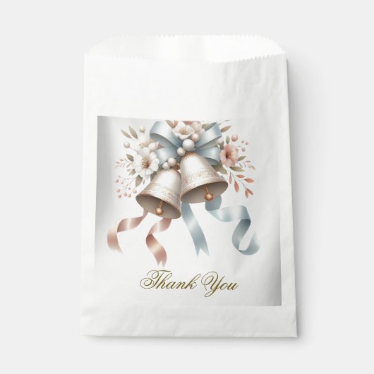 Sachets En Papier Fleurs de mariage cloches Rubans bleu rose Beau (Devant)