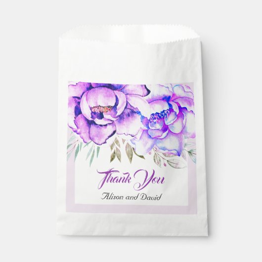 Sachets En Papier Fleurs d'eau violet et bleu mariage fleuri (Devant)