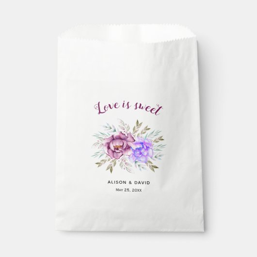 Sachets En Papier Fleurs d'eau violet et bleu mariage fleuri (Devant)