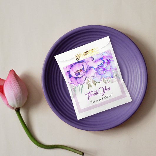 Sachets En Papier Fleurs d'eau violet et bleu mariage fleuri