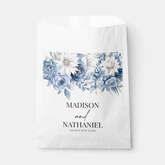 Sachets En Papier Fleurs florales bleu Dusty Mariage botanique (Devant)