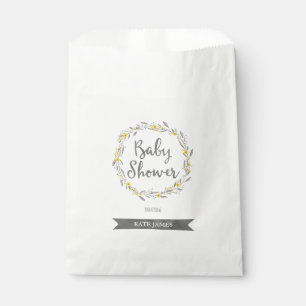 Sachets En Papier Fleurs jaunes et Feuilles gris Baby shower de cour