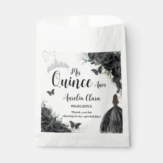 Sachets En Papier Fleurs noires Papillons Robe fille Quinceanera (Devant)