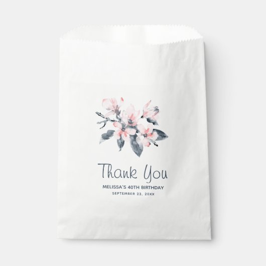 Sachets En Papier Fleurs rose et gris Aquarelle classique Anniversai (Devant)