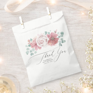 Sachets En Papier Fleurs Rose Poussiéreux Écriture Élégante Merci