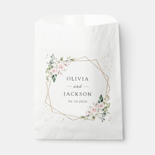 Sachets En Papier Fleurs roses, Fleurs blanches, Verdure, Mariage (Devant)