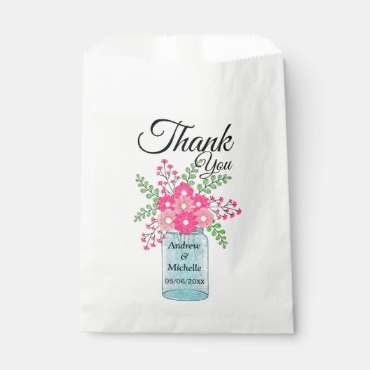 Sachets En Papier Fleurs roses Mason Jar Merci (Devant)