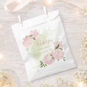 Sachets En Papier fleurs roses romantiques avec mariage feuille vert