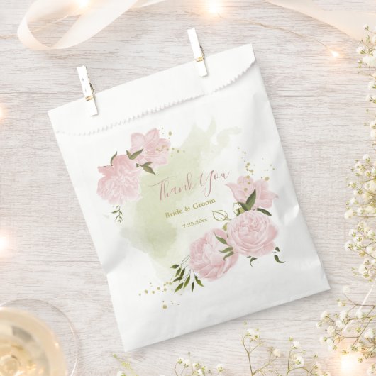 Sachets En Papier fleurs roses romantiques avec mariage feuille vert (Coupé)