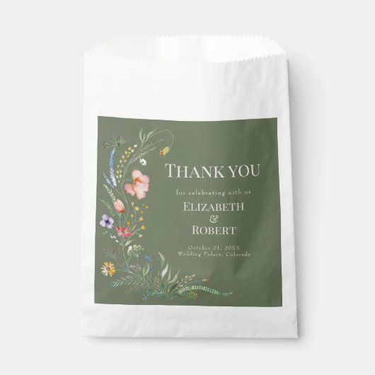 Sachets En Papier Fleurs sauvages d'aquarelle verte Sage (Devant)