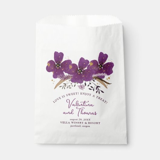 Sachets En Papier Fleurs violettes magnifiques avec Mariage d'accent (Devant)