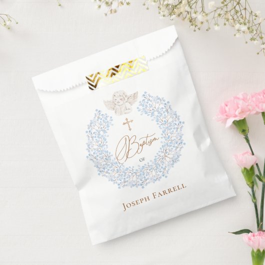 Sachets En Papier Floral Blue Baby Angel Croix Baptême (Scellé)