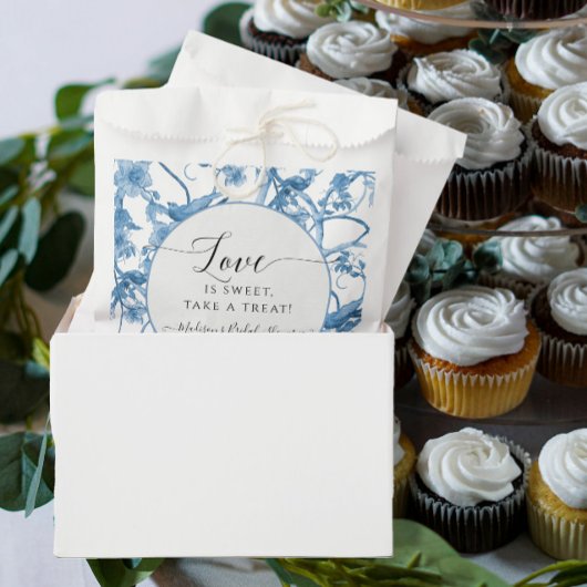 Sachets En Papier Floral Chinoiserie Bleu et Blanc Toile Bride