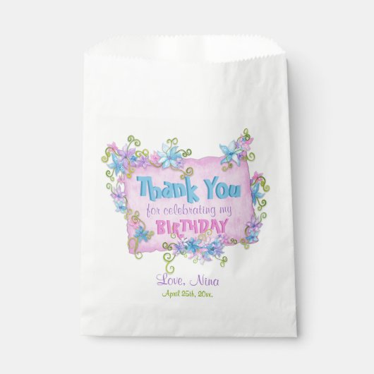 Sachets En Papier Floral Merci rose fête d'anniversaire (Devant)