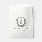 Sachets En Papier Floral Monogramme Mariage Blanc Crest Moderne (Devant)