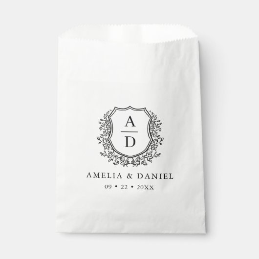 Sachets En Papier Floral Monogramme Mariage Blanc Crest Moderne (Devant)
