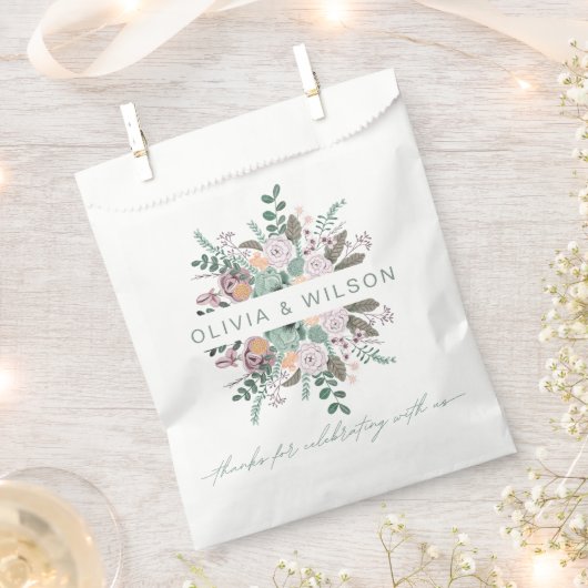 Sachets En Papier Floral rose eucalyptus vert mariage favo (Coupé)