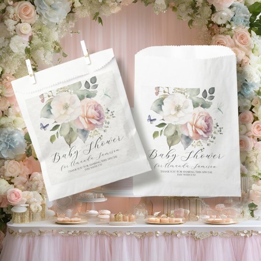 Sachets En Papier Floral Rose Jardin Doux bébé rose fille Douche