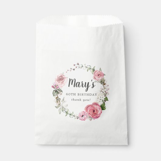 Sachets En Papier Floral rose rustique 60e anniversaire (Devant)