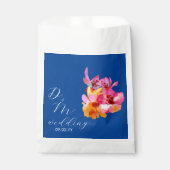 Sachets En Papier Floraux lumineux Monogramme bleu Mariage (Devant)