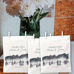 Sachets En Papier Forêt d'arbres Montagne Noir & Blanc Merci