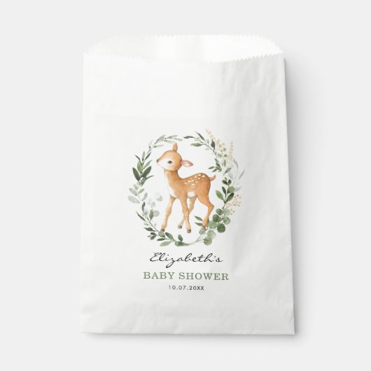 Sachets En Papier Forêt forestière moderne Deer Greenery Gold Baby (Devant)