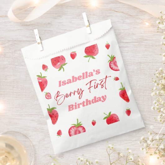 Sachets En Papier Fraise Berry 1ère fête d'anniversaire (Coupé)