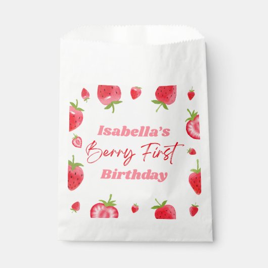Sachets En Papier Fraise Berry 1ère fête d'anniversaire (Devant)