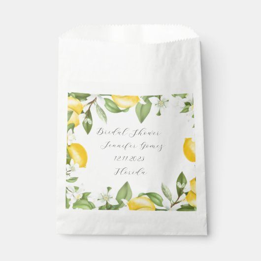 Sachets En Papier Fruit jaune citron Aquarelle douche nuptiale (Devant)