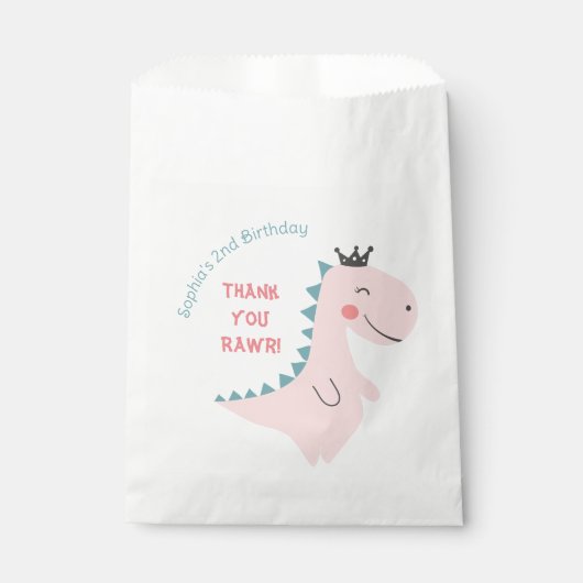 Sachets En Papier Fun Girl rose Turquoise Dinosaur fête d'anniversai (Devant)