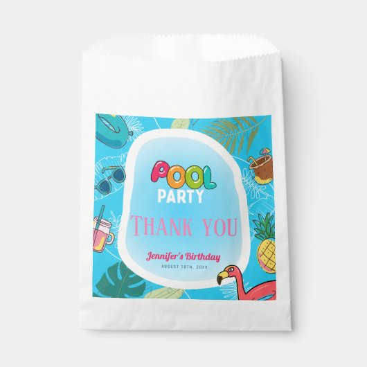 Sachets En Papier Fun Pool Party | Merci Anniversaire Palm Swimming (Devant)
