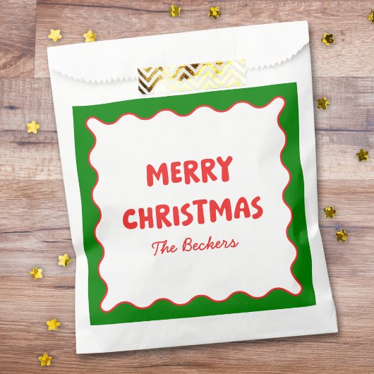 Sachets En Papier Fun Retro Wavy Rouge et Vert Custom Chic Noël