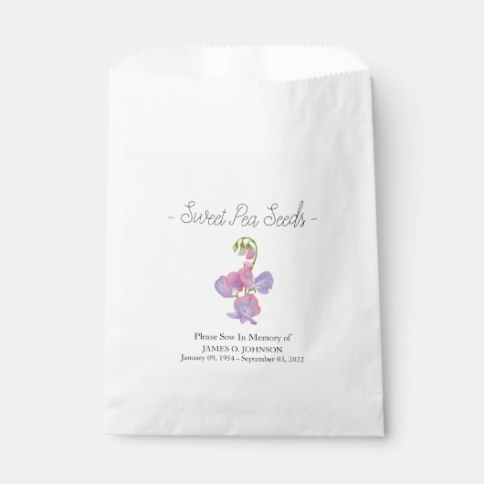 Sachets En Papier Funérailles Memorial Sweet Pea Seed (Devant)