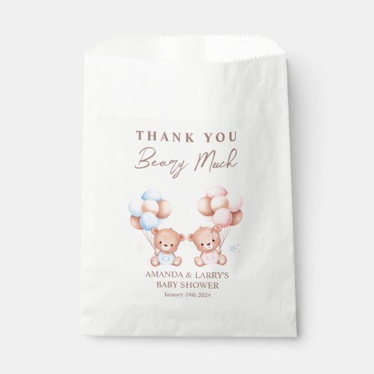 Sachets En Papier Garçon Fille Twins Teddy Baby shower Ours (Devant)