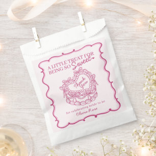 Sachets En Papier Gâteau Coquette Rétro Cœur Rose Ruban Fête de Mari