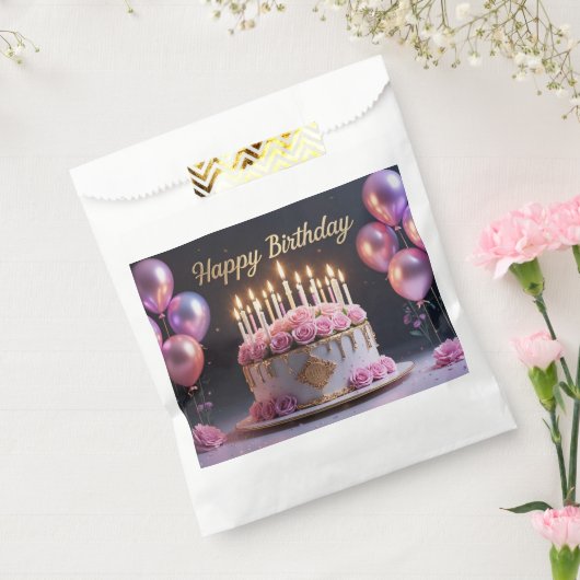 Sachets En Papier Gâteau d'anniversaire rose luxe élégant extravagan (Scellé)
